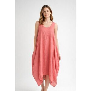 LIN BOHÈME Coral Linen Tunic Dress • Oversized Asymmetrical Hem • One Size